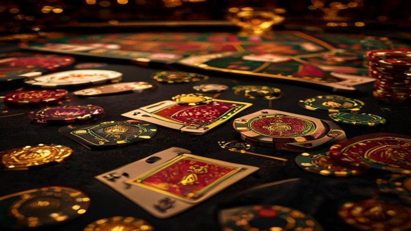 Bàn baccarat live trong sảnh casino với ba cửa Con, Cái và Hòa