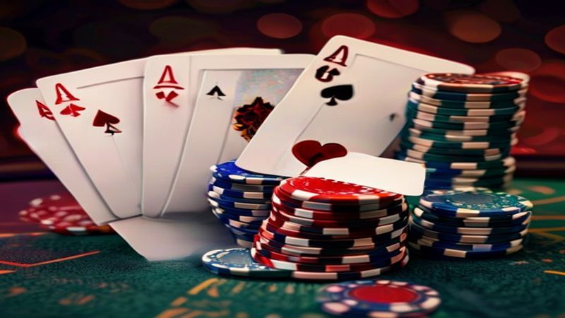 Bàn Texas Hold’em với năm lá chung và hai lá riêng của người chơi